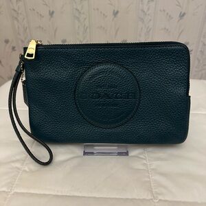 Coach Teal Leather Double Zip Wristlet